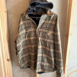 Carhartt Men’s Relaxed Fit Button Up Hooded Shirt Jacket Large